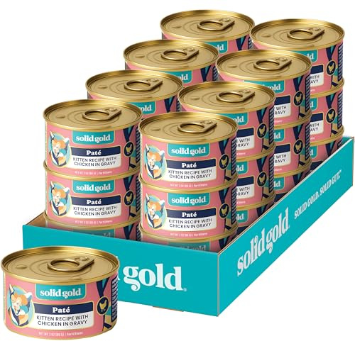 Solid Gold Wet Cat Food Pate for Kittens - Healthy Canned Cat Food Pate w/Real Chicken, Superfoods, Omega Fatty Acids, & Vitamins - Grain Free & Gluten Free Can Meals for Kittens - 24ct/3oz Can