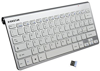 Zienstar-Mini Tastiera Senza Fili 2.4Ghz con Ricevitore USB,Layout Italiano-Argento