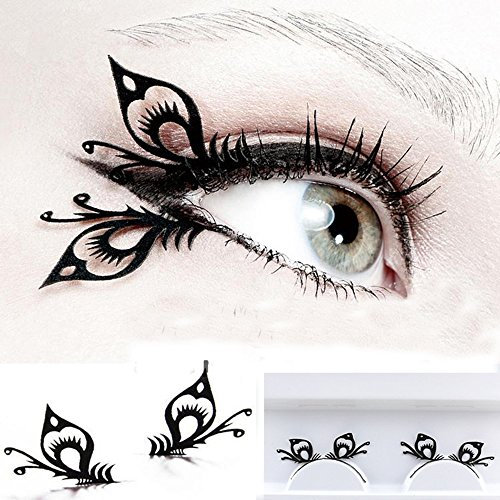 Miya Fantastiques cils artificiels faits à la main, faux cils en plumes, décoration attrayante pour fête, carnaval, scène, Halloween (blanc noir)