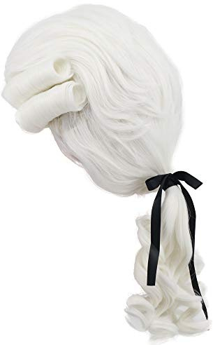 Yuehong Perruque Homme Longue Bouclée Blanche de Juge et Avocat Siècle 18 Gentleman Colonial Costume Cheveux avec Fibres Synthétiques Résistantes à la Haute Température (Blanche)