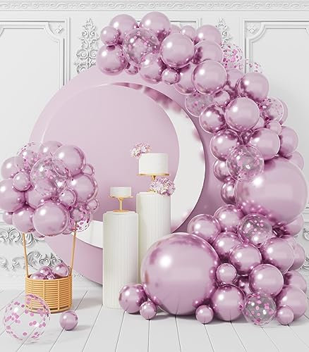 AULE Kit Arco Palloncini Lilla: 100 Pezzi Lavanda Coriandoli Set Ghirlanda Palloncini Glicine in Lattice Con Nastri per Feste di Compleanno Baby Shower Matrimoni San Valentino Decorazioni