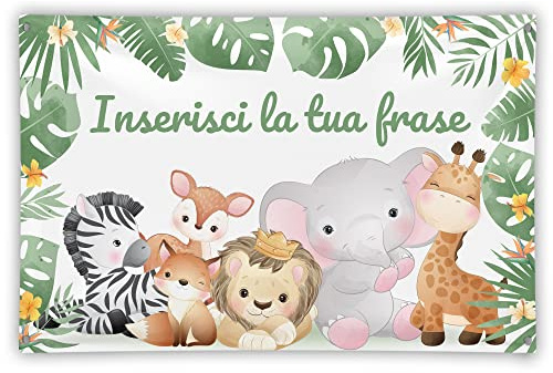 Babloo Striscione Adatto a varie Occasioni Banner in Poliestere Tema Giungla Personalizzabile con Frase Nascita Compleanno Welcome Baby Shower (80X140cm)
