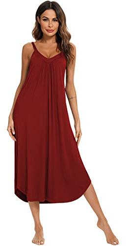 Jlowesun Camisones Largos De Mujer Verano, Camisones de AlgodóN Suave con Dobladillo Ondulado, Cuello En V, Deslizamiento Completo, Suelto, EláStico, con Tiras para Mujer Ropa De Dormir