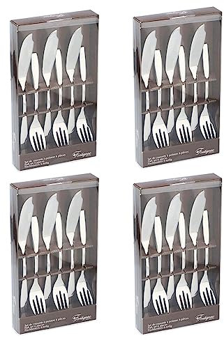 24 teiliges Edelstahl Fischbesteck für 12 Personen Fischgabel Fischmesser Fisch Besteck Gabel Messer