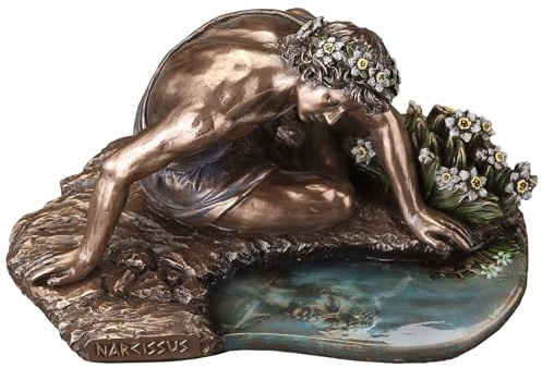 Veronese Design Escultura de resina fundida en frío con acabado de bronce de 6 3/4 pulgadas Narcissus and his Reflection