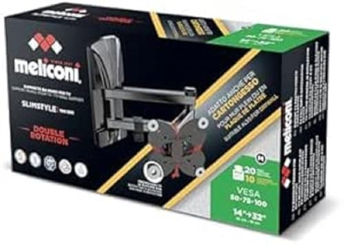 Meliconi Slimstyle Plus 100 SDR, Supporto TV a Doppio Braccio da Parete, Adatto anche per Cartongesso, per TV da 14 a 32, Vesa 50-75-100, Prodotto in Italia