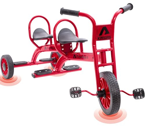 Ageliya Tandem Tricycles for Kids 5-7 Year Olds, 2 Seater Preschool Pedal Kids' Trike with Solid Rubber Tires & Sturdy Metal Frame, Elementary School Daycare Kindergarten Outdoor Playground Equipment