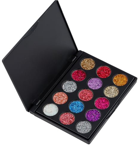 Dewocke Brillant Palette d'ombres à paupières 15 Couleurs - Fard à Paupières Glitter Métallique Sequins, Hautement Pigmenté, Résistance Longue Durée et Imperméable à l'Eau pour la Fête et la Scène