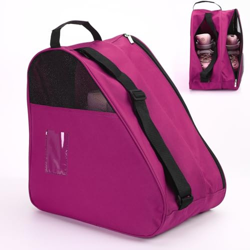 Bolsa de transporte transpirable para patinaje sobre hielo, en línea o patines en línea, con asa superior y asa superior, bolsa de almacenamiento gruesa para mujeres, hombres, adultos y niños (Pink)