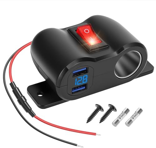 Thlevel 12V 36W QC3.0 USB-A Steckdose 120W Zigarettenanzünder Autoladegerät Ladebuchse Schnellladebuchse mit LED Voltmeter und Schalten für 12V-24V Auto RV Boot