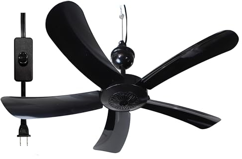 Pergola Breeze Single Speed 31” Portable Ceiling Fan AC 110V with 15’ cord & in-line power switch. Great for Pergolas Gazebos Workshops Canopies Camping RV (Black)