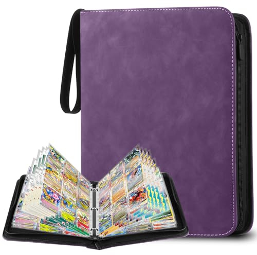 YSWOVUO Album Cartas, Album para Cartas Magic, 900 Album Cromos, Álbum de Cartas Coleccionables, Carpeta Cartas Transparente, Morado