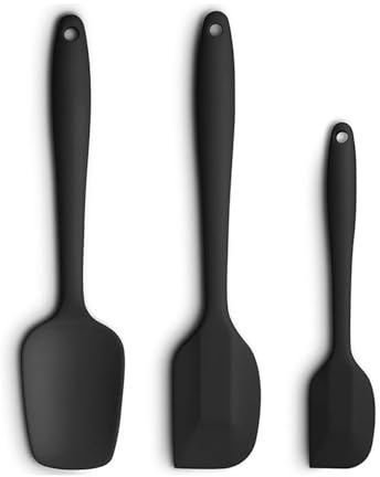 xolear 3 Piezas Espátulas de Silicona, Alimenticio Utensilios de Cocina, Sin BPA Resistente al Calor 220℃, Antiadherente Espátula Cocina, sin Costuras, para Cocinar Hornear Mezclar (Negro)