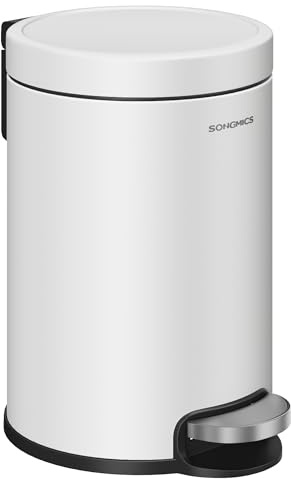 SONGMICS Kosmetikeimer, 3 Liter, Mülleimer Bad, mit Softclose-Deckel, Tretmülleimer, Stahl, für kleine Räume, wolkenweiß LTB013WZ01
