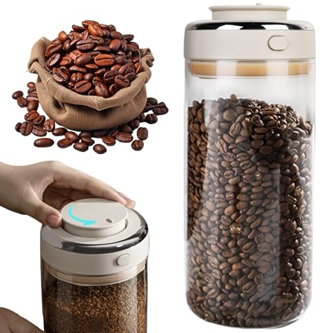 PRITOK Lata de café hermética: lata de café de 1700 ml con válvula de salida e indicador de fecha, lata de café al vacío transparente para granos de café, nueces, cacao, hojas de té