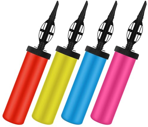 Vivantia 4 Pack Multicolor Hand Balloon Pump, Easy-Use, Leak-Proof Inflator for Latex Foil Balloons, Vibrant, Durable & Party-Ready