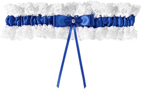 Gosknor Liga de Novia Boda, Liga Encaje Elástico con Lazo para Pierna Elegante Accesorio de Boda para Mujeres y Niñas (Azul Rey)
