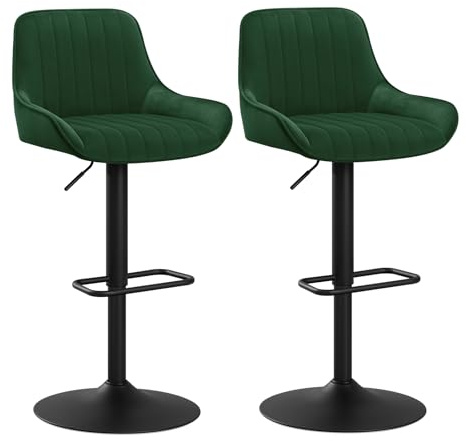 WOLTU Taburetes de Bar Giratorio en Terciopelo Set 2, Verde Oscuro