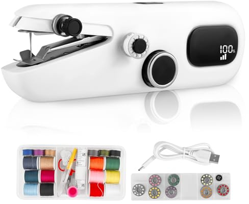 Handheld Sewing Machine, Portable Mini Sewing Machine with LCD Display and 3 Speed, Rechargeable Battery & Complete Sewing Kit for Beginners, Adults, Home DIY Fabric Repair