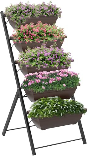 Outsunny Soporte para Plantas de 5 Niveles con 5 Macetas, Estantería para Plantas para Esquina, Orificios de Drenaje, Diseño en Escalera, Soporte para Macetas, Interior y Exterior, 55x63x120 cm, Negro
