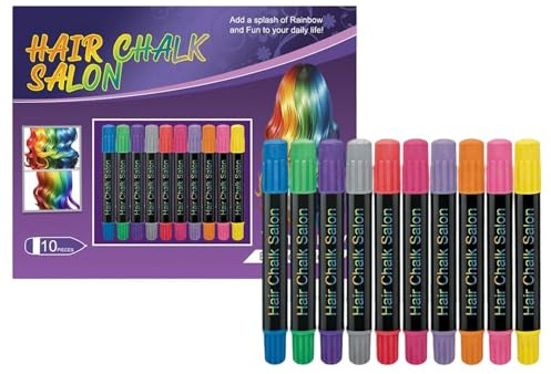 Bolígrafos temporales para el cabello, diez barras de coloración, herramienta de tinte lavable con pigmentos vibrantes, kit creativo de arte para el cabello con fórmula segura, suministro