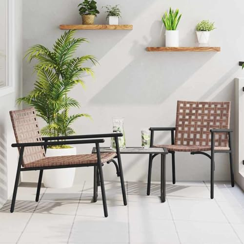 Mengtu Garden Chair, Modern Outdoor Seating with Powder-Coated Steel Frame and Weather-Resistant Poly Rattan, 78 x 55.5 x 75.5 cm, Brown Black for Group Garden Gatherings and Leisure Activities