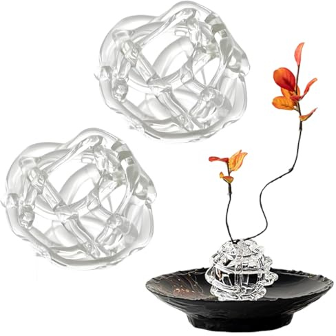 Clear Glass Flower Frog for Vases,Glass Ball Floral Stems Holder with Artistic Twisted Design for Flower Arrangement.2.4In Hand Blown Irregular Twisted Floral StemHolder,Decorative VaseFrog HomeDecor