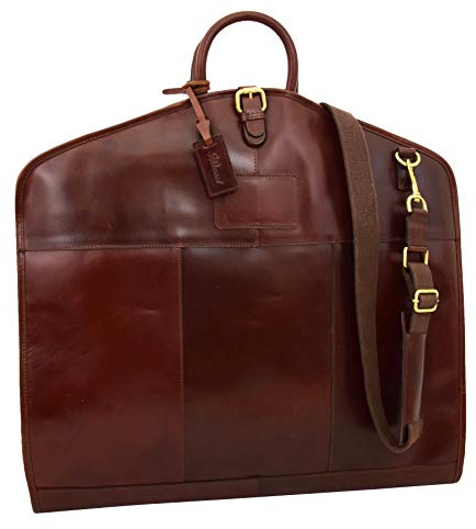 Porta Abiti in Pelle di Lusso Sottile Borsa da Viaggio Indumento Vestito Keswich Brandy