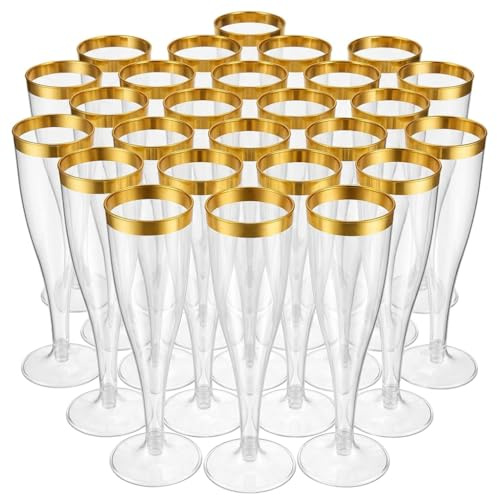 100 Pack Plastic Champagne Flutes, 4.5 Oz Gold Rim BPA-Free Disposable Champagne Glasses, Mimosa Toasting Glasses Cups for Wedding Birthday Party Bridal Shower, Heavy Duty Recyclable Bulk - Oojami