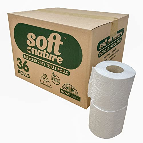 36 Soft on Nature Eco Toilet Rolls Recycled Sustainable Tissue, Plastic Free, UK Made