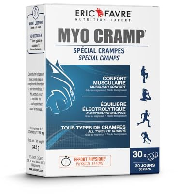 MYO CRAMPES - SPECIAL CRAMPES Effort Physique, Diurne, Nocturne, Aide à l'Équilibre Electrolytique grâce au Magnésium - Etui de 30 Comprimés - Eric Favre