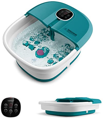 COSTWAY Fußbad Massagegerät faltbar, Elektrische Fußbadewanne Heizung und Sprudelmassage, Fußmassage Spa mit Massagerollen, Bimsstein, Blubberblasen (Türkis)