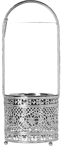 Luna Cestino in acciaio inox orientale per carbone, grande, cestino per carbone, contenitore per carbone, carbonella, ciotola per carbone con manico di sicurezza, resistente al calore – XL, argento