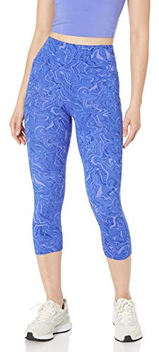 Amazon Essentials Mallas capri de talle alto Active Sculpt para entrenamiento y atletismo con bolsillos (disponibles en tallas grandes) Mujer, Multicolor Mármol, L