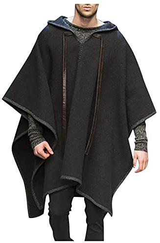 Bienwwow Mens orlo irregolare felpa con cappuccio poncho mantello mantello scialle set pullover tinta unita giacca a vento mantello di lana casual cappotto felpe, A06_nero, 3XL