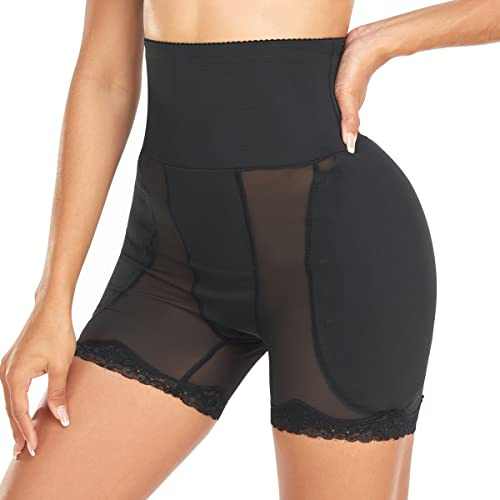 Derssity High Waisted Shapewear Padded Butt Lifter Tummy Control Knickers Hip Enhancer Lace Panties Shorts(HE,XXL) Black