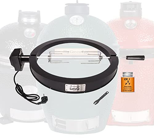 LetzQ Spit Rotisserie Set [Original Zubehör] für alle Kamado Grill und Big Green Egg mit Rost Ø 46 oder 48 cm [mit gratis Gewürz] Art Nr 1072