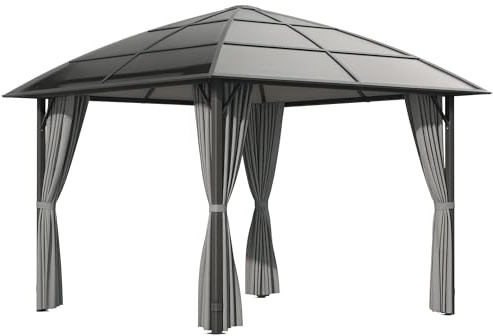 Outsunny Gazebo da Giardino Padiglione 3 x 3 m Struttura in Alluminio Tetto in Policarbonato UV 60+ Impermeabile con Pareti Laterali Grigio Scuro