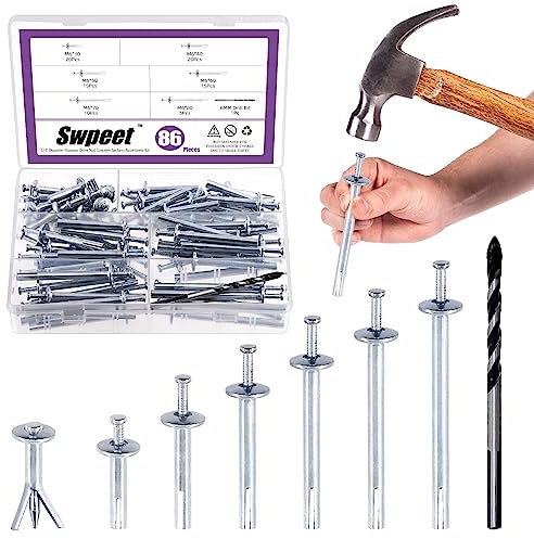 Swpeet 50pcs argent M6 x 30MM alliage d'acier ancrage en béton, clou d'expansion enfoncé, martelé clou d'enfoncement Kit, diamètre 1/4 , longueur environ 1-3/16 pour béton,