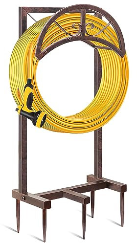 Garden Water Hose Holder with 5 Spikes, Upgraded Freestanding Heavy Duty Hose Hanger Holds 150-feet Hose, Sturdy Hose Stand Storage Rack for Outside Yard Lawn(Retro copper)