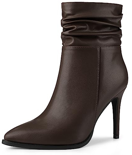 Perphy Slouch Pointed Toe Stiletto Heel Ankle Bootie Coffee Dressy Boots for Women 7.5 M US
