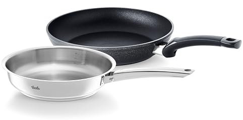 Fissler Pfannen Set 2-teilg/Edelstahl-Pfanne Steelux Pro unbeschichtet (Ø 24 cm) & Aluminiumpfanne Levital+ Classic beschichtet (Ø 28cm) – Induktion