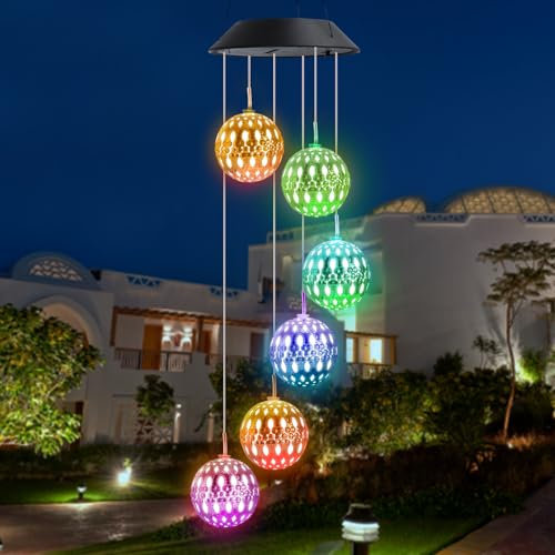 iShabao Marokkanische Solar Windspiel Garten, 6 LED Solar Windspiel für Draußen Wasserfest, Muttertagsgeschenke, Geschenke für Mutter/Frauen/Freundin, Dekorationen für Baum, Balkon, Hof, Hochzeit