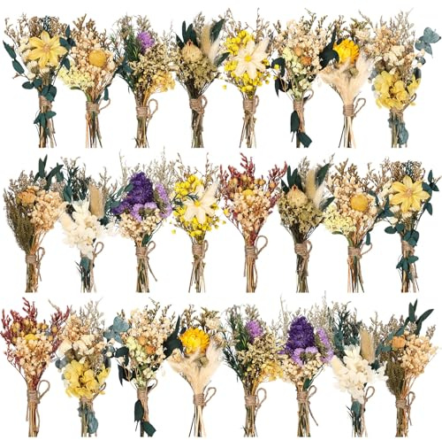 Layhit 24 Pcs Boho Dried Flower Bouquet Mini Wedding Handmade Dry Flowers Decor for Vase Crafts DIY Photo Boutonniere for Men Floral Plant for Bridesmaid Gift Birthday Decor (Vivid)