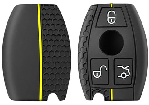 OTMIK Silicone pour Clé Clé de Voiture étui pour Mercedes Benz A B C E S G Class W204 W205 W212 W213 W176 W177 GLC CLA AMG Porte-clés Accessoires (Ligne Jaune)