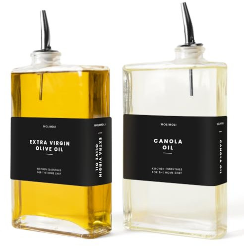 Molimoli Aceitera dispensador de Aceite y Vinagre para Cocina, Vertedor Automático, Botellas de Cristal Finas para Cocina | Set de 2 - Negro