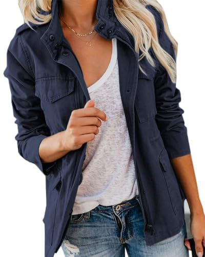 Imily Bela Donne Giacche militari Zip Up Giacca Anorak Leggero Safari Coat Utility Outwear con tasca