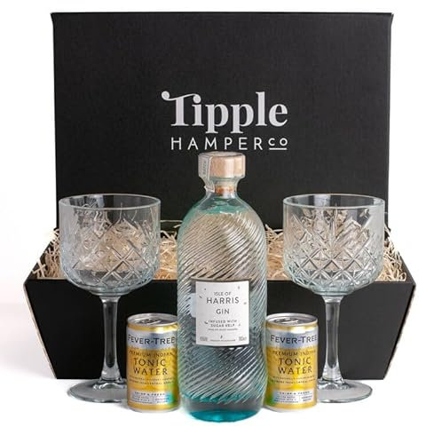 Generic Isle of Harris Gin 70cl Gift Set - includes Fever-Tree Tonic and Vintage Gin Glasses, Gin Hamper, Gin Lover, Gifts for her, Gin Gift Set