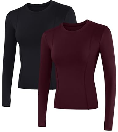 IECCP Long Sleeve Shirts for Women Compression Tops Athletic Gym Fitted Running Seamless Yoga Tight Set Sports S