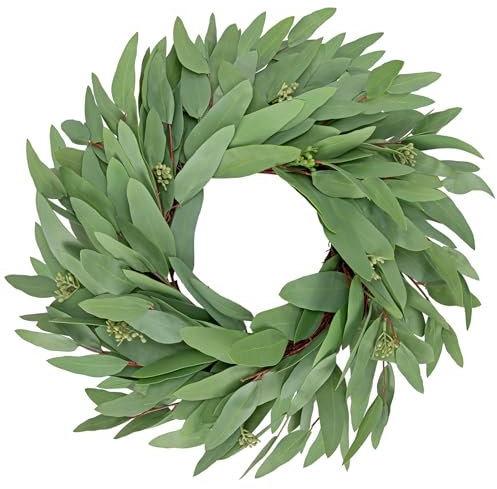 Briful 16 Artificial Eucalyptus Wreath - Spring Wreaths for Front Door - Decorative Eucalyptus Door Wreath for Wall, Window, Table Home Decor, Autumn Wreath Wedding Decoration